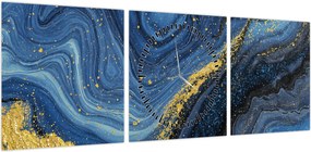 Obraz - Niebiesko-złota abstrakcja (z zegarem) (90x30 cm)