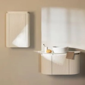 Zestaw Mebli Łazienkowych Z Drewna Carsone Biała & Biała & Okrągły Ceramiczny Biały Ø40 Cm Lenka & Bezlusterkowiec & Bez Kranu - Sklum