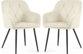 2x Welurowe krzesło tapicerowane pikowane Kremowe DIAMANTE Czarne nogi