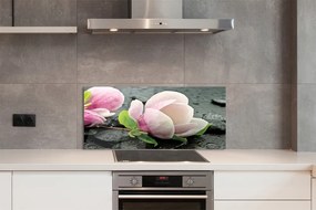 Szklany Panel Kwiat Magnolii na Kamieniach