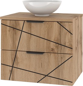 Szafka do łazienki z nablatową umywalką Wood 02, dąb wotan, 60 cm - zestaw 5