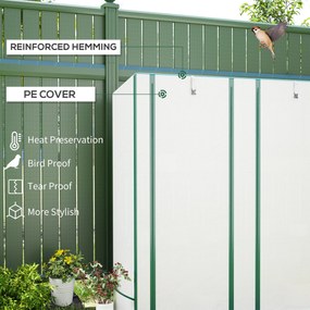 Outsunny Mini szklarnia z 3-poziomową półką, osłona z plastiku, odporna na UV, przenośna, drzwi rolowane, 144 x 48 x 152 cm, Biała