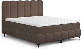 FURNISTAR Łóżko kontynentalne TINA 200x200 z materacem i pojemnikiem na pościel-dwuosobowe,rodzinne z topperem,Bubble,tapicerowane-Brązowy
