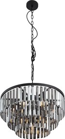 Nowoczesny żyrandol czarny z przydymionym szkłem, 9-punktowy - Amel