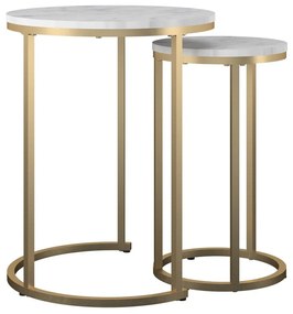 Okrągłe stoliki w biało-złotym kolorze w dekorze marmuru zestaw 2 szt. ø 45 cm Amelia – CosmoLiving by Cosmopolitan