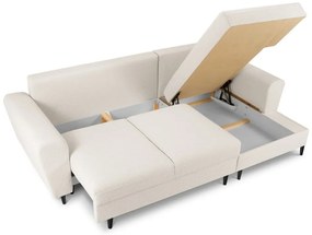 Beżowy rozkładany narożnik ze schowkiem z materiału bouclé (prawostronny/z szezlongiem) Kyoto – Cosmopolitan Design