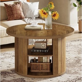 Okrągły stolik kawowy ze schowkiem, 80 cm, mały, okrągły stolik centralny do salonu, rustykalny brąz