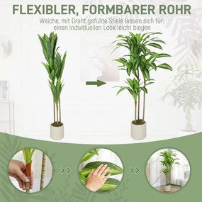 HOMCOM Sztuczne drzewo dracena 120 cm z giętkimi pniami i białą donicą do salonu sypialni biura | Aosom PL
