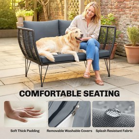 Outsunny Sofa Ogrodowa z Poduszkami 2-osobowa Rattanowa Meble Balkonowe 123 x 67 x 72 cm Jasnoszara | Aosom PL