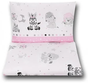 Pościel Do łóżeczka Niemowlęca Dziecięca Poszewki 135x100 - Zebra żyrafa Róż