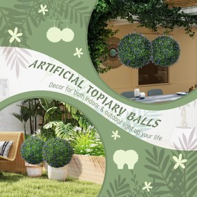 HOMCOM Zestaw 2 Sztucznych Roślin w Kształcie Kulki, UV-odporne, Sztuczne Rośliny do Domu i na Zewnątrz, 42 cm, Zielony+Fiolet