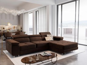 Masseno Narożnik ELMA z funkcją spania i pojemnikiem na pościel Narozniki L, Rozkładana sofa - Brązowy, MONOLITH 29