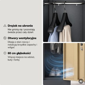 Szafka ubraniowa metalowa pracownicza głęboka 2-drzwiowa antracyt/orzech, 292x1720x600 mm: BARTEK 1 Plus D600 Eco Design