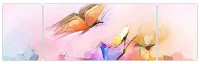 Obraz - Motyl nad kwiatem, abstrakcja (170x50 cm)