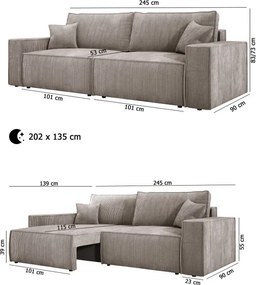Kanapa KASJO Prawostronny Sofo-Narożnik z funkcją spania i poduszkami, 2x pojemnik POSO 110 Popielaty DOMOHOME