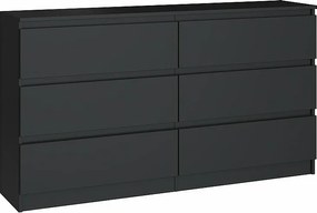 Komoda Malwa M6/140 | Czarna| 138x40x75 cm | 6 Szuflad