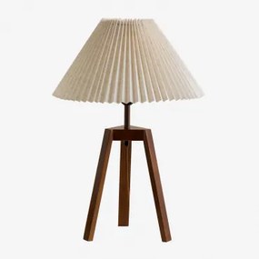 Lniana I Drewniana Lampa Stołowa Vivaldo Ciemne Drewno - Sklum