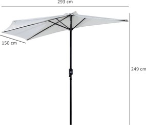 Outsunny Parasol Ogrodowy Półkolisty z Korbką Aluminiowy 293x150cm Kremowo Biały Czarny | Aosom PL