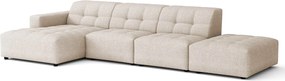 Narożnik z pufą lewostronny Bergamo B  – tkanina Raven  24 kremowa, 341×166×70 cm