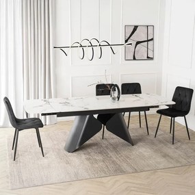 Stół Rozkładany Prostokątny VERONA 160-240 cm Ceramiczny Biały Marmur/Czarny Nowoczesny