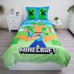 Bawełniana fluorescencyjna pościel dziecięca jednoosobowa 140x200 cm Minecraft "Jungle Fight" – Jerry Fabrics
