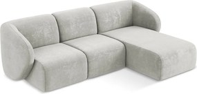 Jasnoszary narożnik z tkaniny szenilowej (prawostronny/z szezlongiem) Lani – Makamii