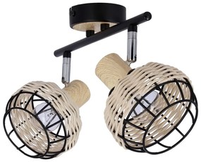 Czarno-kremowa lampa sufitowa z metalowo-rattanowym kloszem ø 12 cm Tajga – Candellux Lighting