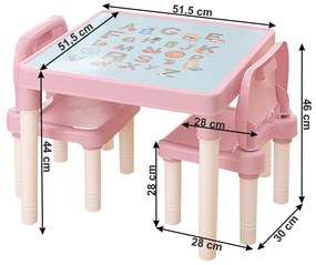 Zestaw dla dzieci stolik i krzesełka Balto 3 szt., różowy