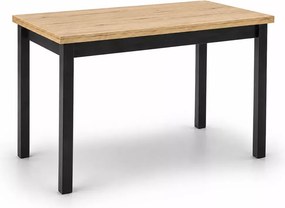 Nowoczesny stół Dendy 120x68 cm prostokątny z blatem z płyty laminowanej w odcieniu dąb wotan i metalowymi czarnymi nogami