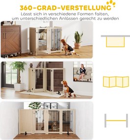 PawHut Wolnostojąca bramka dla zwierząt, bramka dla psa z drzwiami, 4 panele, do korytarza, schodów, ościeżnicy, MDF, stal | Aosom PL