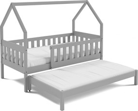 Łóżko dziecięce BAMBINA 80x160 cm Podwójne łóżko w kształcie domku Naturalne Drewno Szare