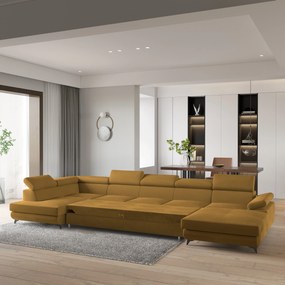 Masseno Narożnik MONTIVA z funkcją spania i pojemnikiem na pościel Narozniki U, Rozkładana sofa - Żółty, MONOLITH 48