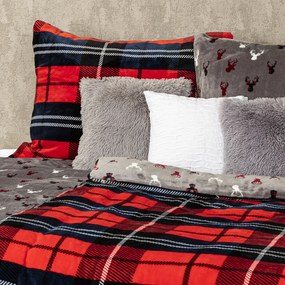 4Home Pościel mikroflanela Krata czerwony, 140 x 200 cm, 70 x 90 cm