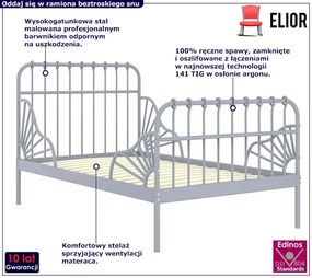 Szare metalowe łóżko rosnące z dzieckiem rozsuwane 80x130/200 cm - Welix