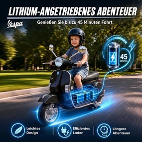 AIYAPLAY Elektryczny motocykl dziecięcy Vespa PX150 12V z akumulatorem litowym 35W 2 silniki 25° ograniczenie skrętu dla dzieci 3-6 lat | Aosom PL