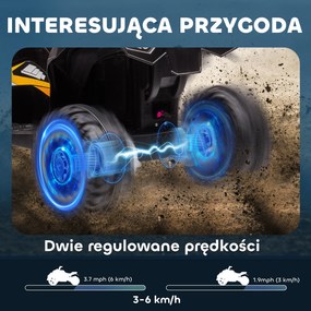 HOMCOM Elektryczny Quad dla Dzieci, Światła LED, Odtwarzacz MP3, Amortyzatory, Ergonomiczne Siedzisko, Żółty+Czarny