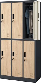 Szafa socjalna 6-drzwiowa Eco Design Igor, 90x45x185 cm, antracyt/dąb sonoma