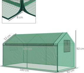 Outsunny Szklarnia foliowa z oknem, tunel ogrodowy z ochroną UV, szklarnia na pomidory, inspekt, do ogrodu, balkonu, 180 x 92 x 92 cm, zielony