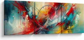 Obraz – Abstrakcja z czerwienią (z zegarem) (90x30 cm)