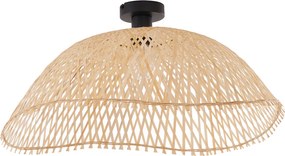 Lampa sufitowa w stylu art deco, czarna z naturalnym bambusem, 60 cm - Alka