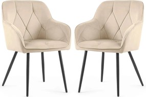 Zestaw 2 beżowych krzeseł welurowych na czarnej podstawie - Lorviano