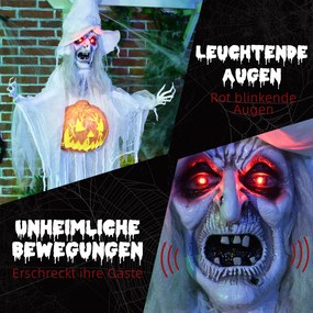 HOMCOM Duch na Halloween, Dekoracja na Halloween, Funkcja dźwięku, z czujnikiem ruchu i światłami LED, 60 cm x 18 cm x 183 cm