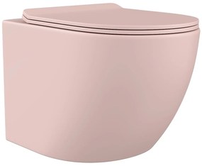 Miska WC podwieszana z różowej matowej ceramiki bez kołnierza - JAVOINE