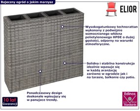 Szara duża donica ogrodowa z technorattanu - Irvan