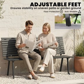 Outsunny Ławka ogrodowa 3-osobowa, odporna na warunki atmosferyczne, metalowa, z szerokim siedziskiem, lamelowy design, nośność 240 kg, 154 x 68 x 88 cm | Aosom PL