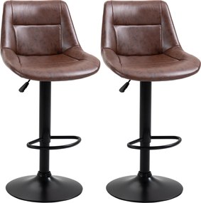 HOMCOM Zestaw 2 hokerów barowych regulowane z podnóżkiem czarne i brązowe nowoczesne | Aosom PL
