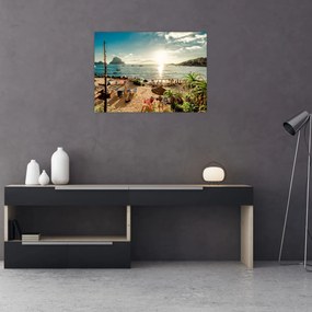 Obraz na szkle - Plaża z ludźmi (70x50 cm)