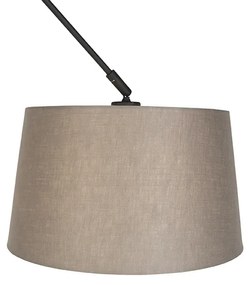 Lampa wisząca regulowana czarna klosz lniany szarobrązowy 35cm - Blitz I Wiejski/ Rustykalny / Vintage Oswietlenie wewnetrzne