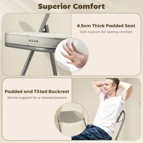 HOMCOM Zestaw 4 Wyściełanych Krzeseł Składanych, Foteliki z Pokryciem Sztruksowym, Oparcie, Stalowe Ramię, Kremowy