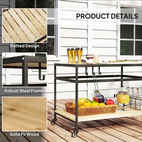 Outsunny Wózek Serwisowy Design Przemysłowy z 3 Hakami i Półką Czarny Naturalny 107x65x80cm | Aosom PL